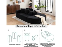 Outlet Sofá totalmente comprimido e sem estrutura, sofá nuvem segmentado, moderno, modular, sem necessidade de montagem, tecido chenille Preto