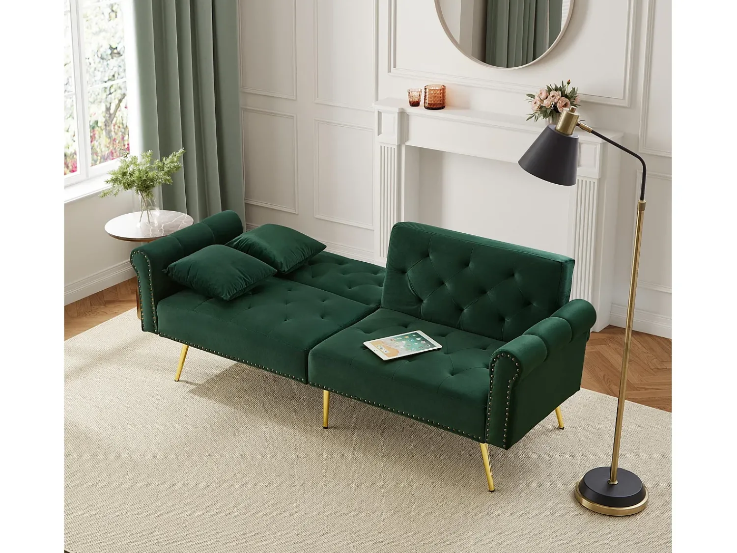 Sofá* Sofá de 2 lugares - Sofá com encosto ajustável e braços - 6 pernas em metal - para sala e quarto Verde