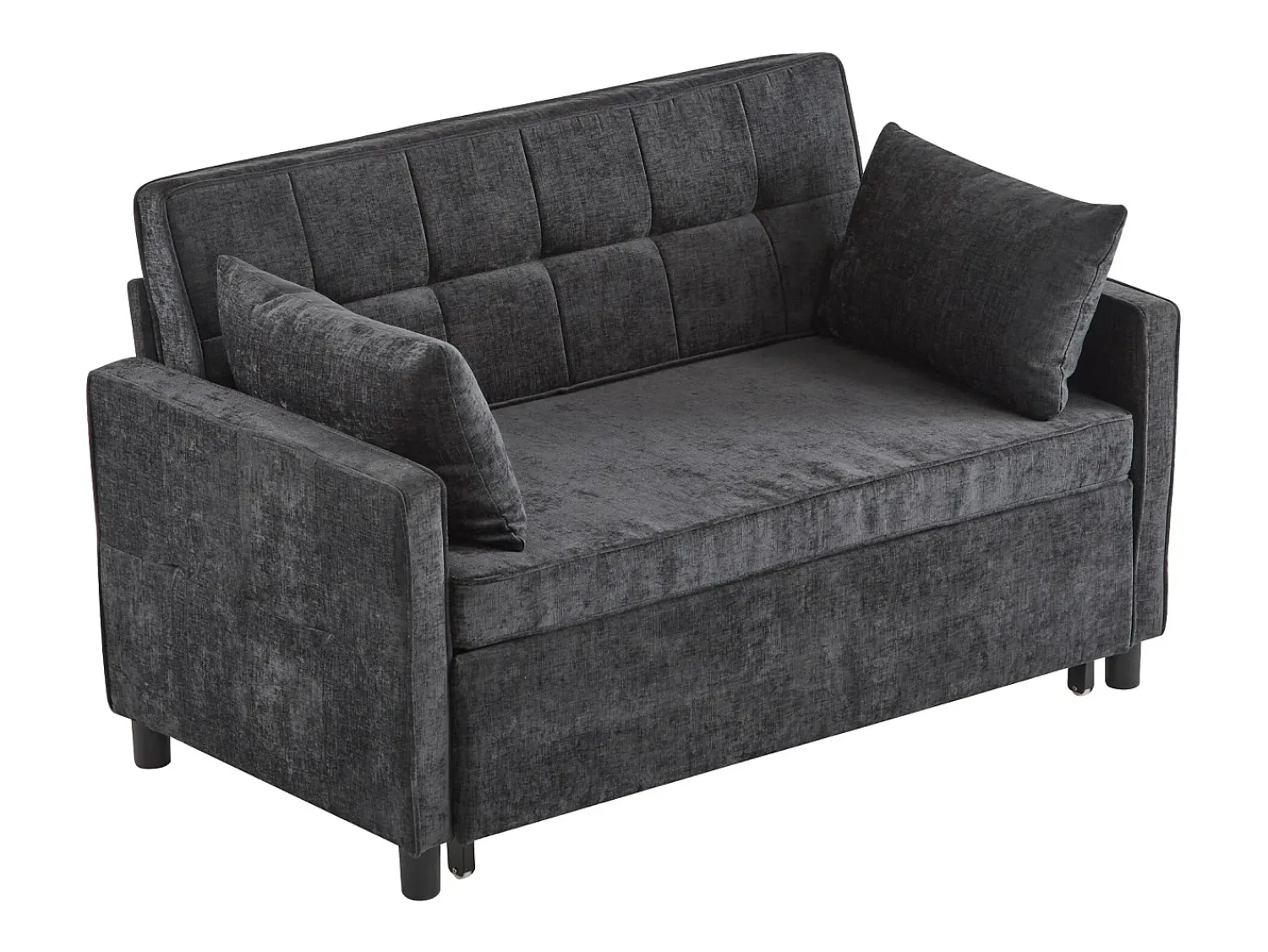 Sofá|ModernLuxe Sofá 142x79x85 cm - Encosto ajustável - Veludo chenille - Com 2 almofadas - Preto