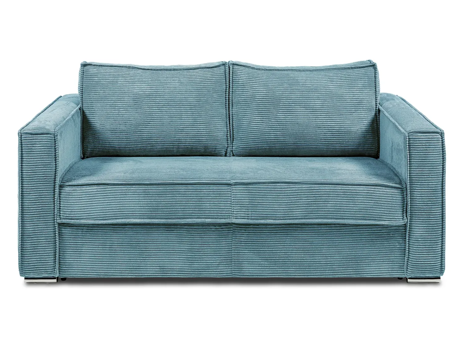 Sofá|Vente-unique Sofá-cama 140 cm em veludo canelado assento em espuma de memória ripas largas 22 cm LORETO Azul turquesa
