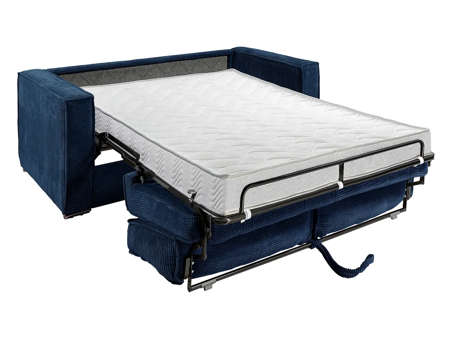 Sofá*Vente-unique Sofá-cama 160 cm veludo canelado azul noite assento memória de forma ripas largas 14 cm LORETO Azul escuro