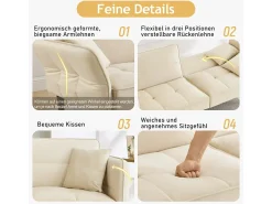 Sofá| Sofá-cama 2 em 1: Dois lugares com revestimento em veludo, dobrável, ideal para espaços pequenos. Bege