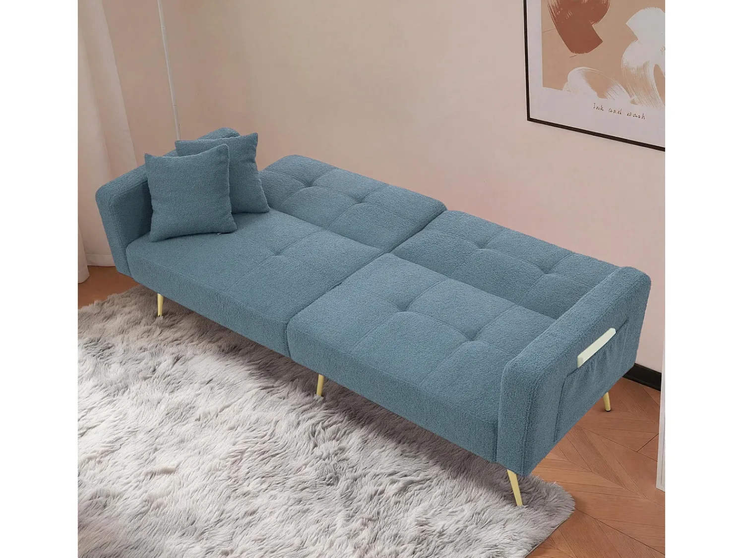 Sofá|ModernLuxe Sofá-cama 2 lugares - ângulo ajustável - con almofadas e bolsos de armazenamento laterais - antigo Azul