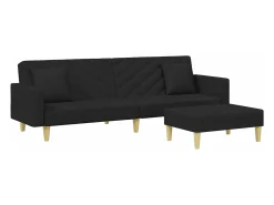 Sofá* Sofá-cama 2 lugares c/ almofadas e apoio de pés tecido PT798896 Preto