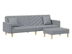 New Sofá-cama 2 lugares c/ almofadas e apoio pés tecido cinza-claro PT261452 Cinzento