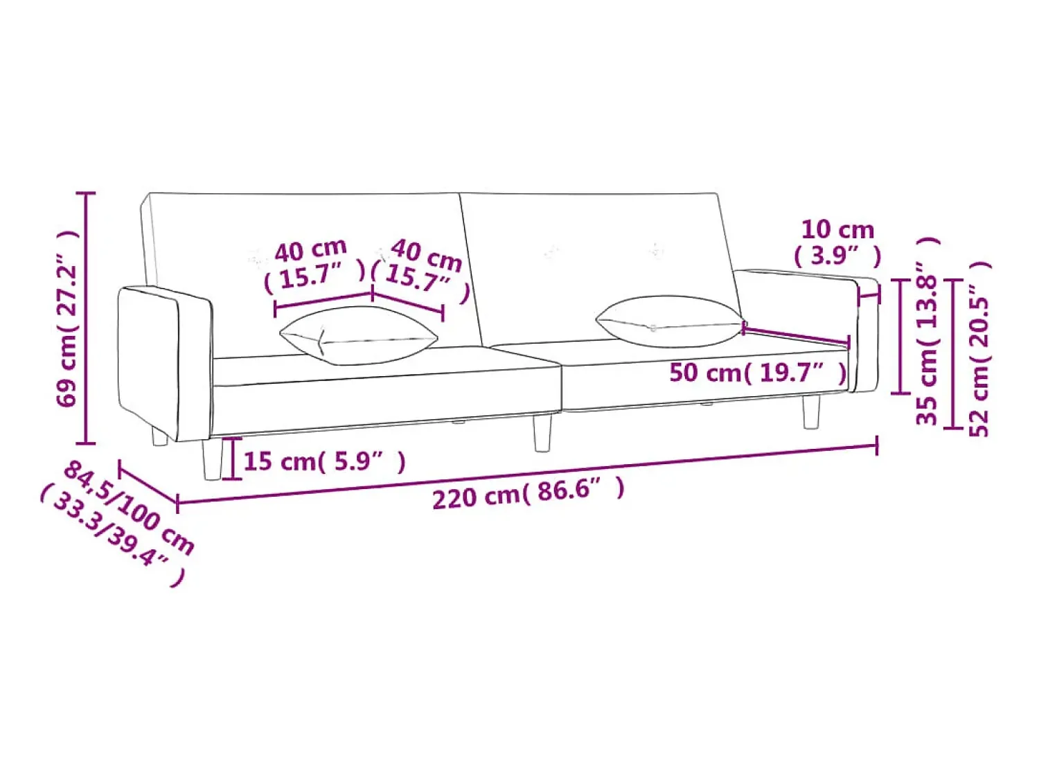 Sofá*vidaxl Sofá-cama 2 lugares c/ duas almofadas tecido cinza-acastanhado Taupe