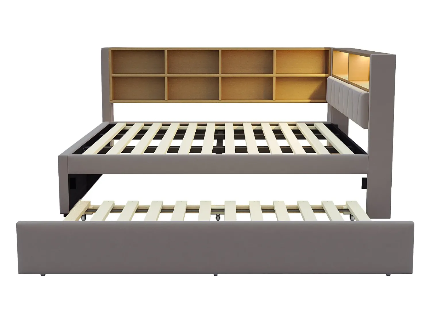 Sofá* Sofá-cama 140 x 200 cm, com iluminação LED, tomadas elétricas e diversos compartimentos de arrumação, cinza escuro. Cinzento