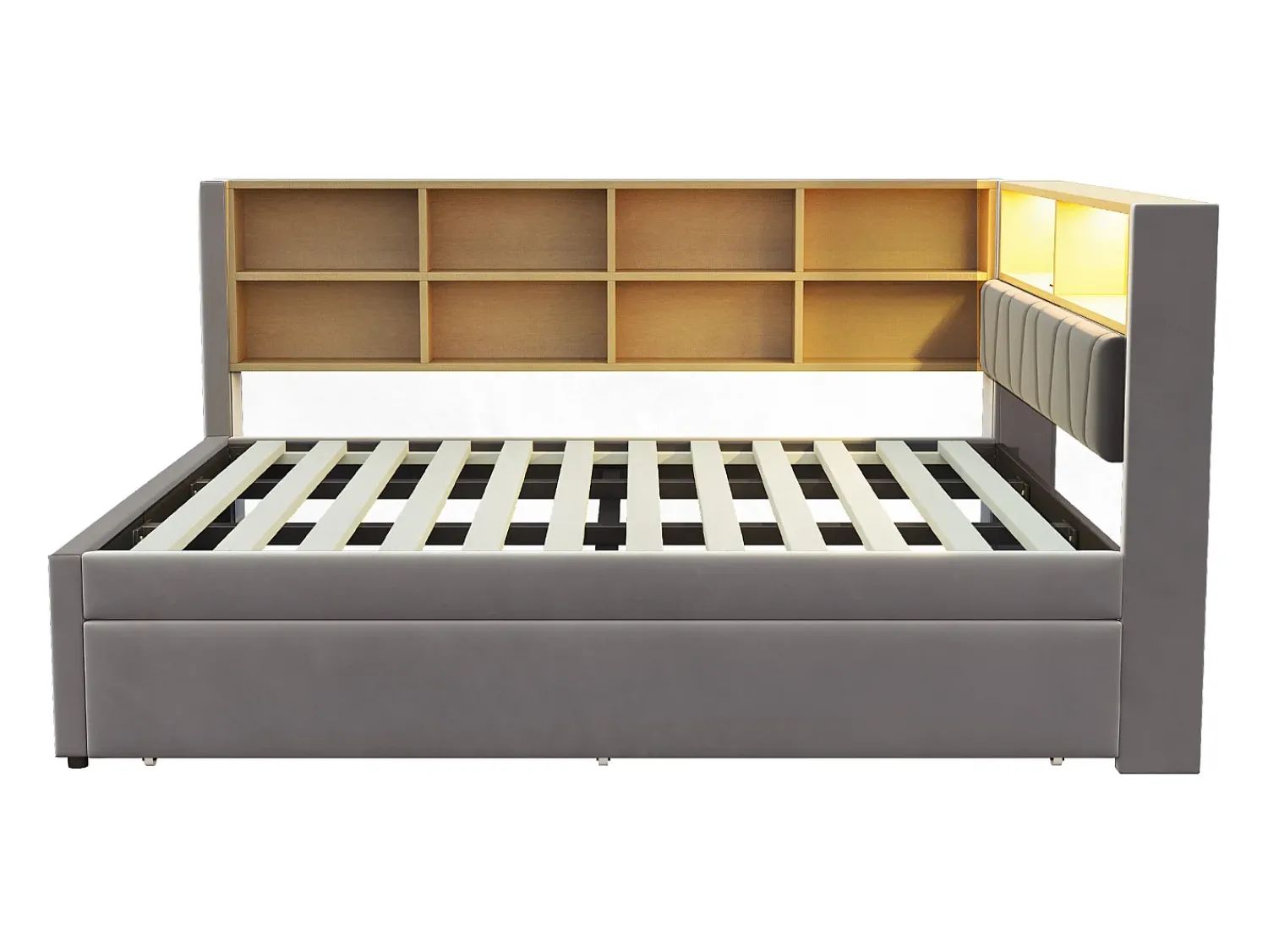 Sofá* Sofá-cama 140 x 200 cm, com iluminação LED, tomadas elétricas e diversos compartimentos de arrumação, cinza escuro. Cinzento