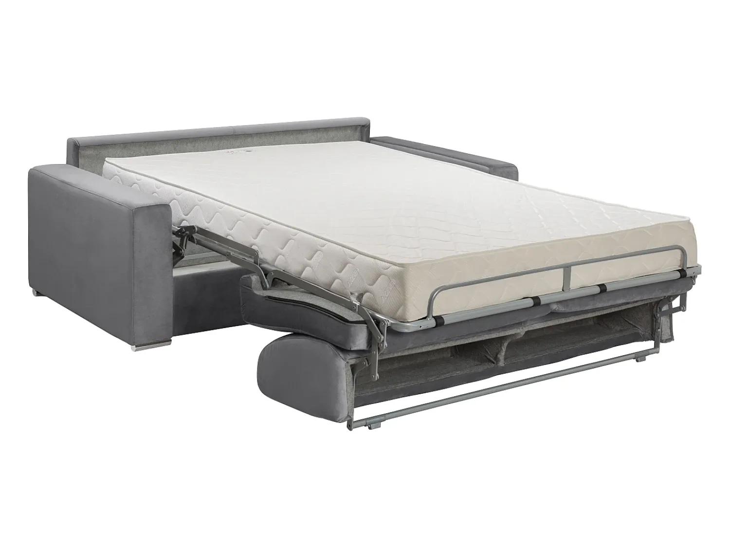 Sofá*Vente-unique Sofá-cama abertura rápida 4 lug. colchão de 18cm veludo cinzento CALITO Cinza antracite