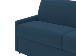 Vente-unique Sofá-cama abertura rápida em tecido azul noite com assento com assento de memória de forma 140 cm colchão 22 cm CALIFE^ Sofá