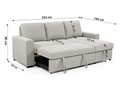 Saldosystocks Sofá-cama Chaise Longue Luke 230cm Cinza^ Sofá