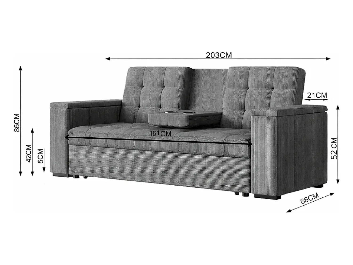 Online Concept-Usine Sofá-Cama Cinzento Escuro Conversível de 3 Lugares NOHO Moderno e Prático Cinza antracite