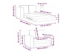 Sofá|vidaxl Sofá-Cama 60cm Cinza Escuro Veludo Cinzento