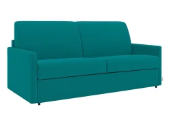 Discount Vente-unique Sofá-cama com abertura rápida em tecido assento com assento de memória de forma 140 cm colchão 18 cm CALIFE Azul turquesa