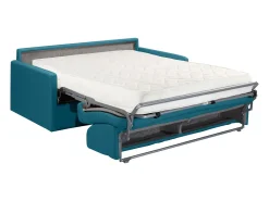 Sofá|Vente-unique Sofá-cama com abertura rápida em tecido assento memória de forma 120 cm colchão 18 cm CALIFE Azul turquesa