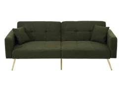 Sofá-cama com função de cama, ângulo ajustável, pernas douradas, com almofadas e bolsos laterais de arrumação^ Sofá