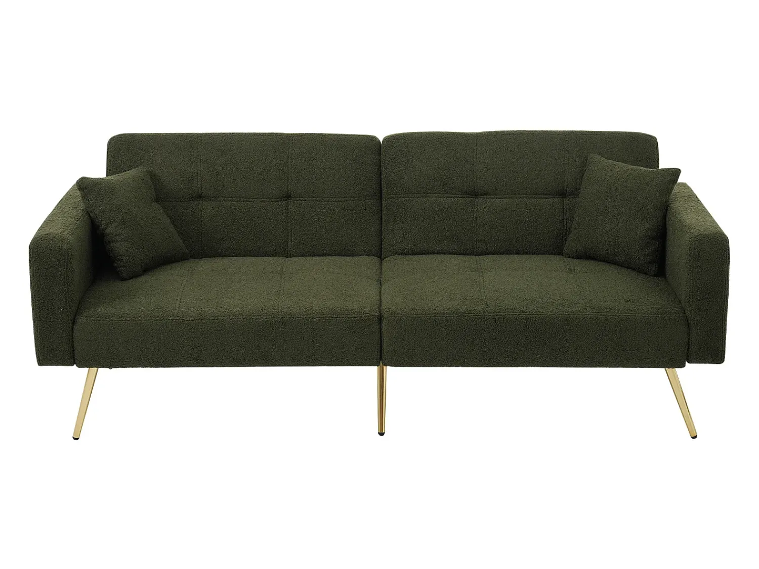 Sofá-cama com função de cama, ângulo ajustável, pernas douradas, com almofadas e bolsos laterais de arrumação^ Sofá