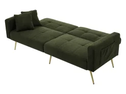 Sofá-cama com função de cama, ângulo ajustável, pernas douradas, com almofadas e bolsos laterais de arrumação^ Sofá
