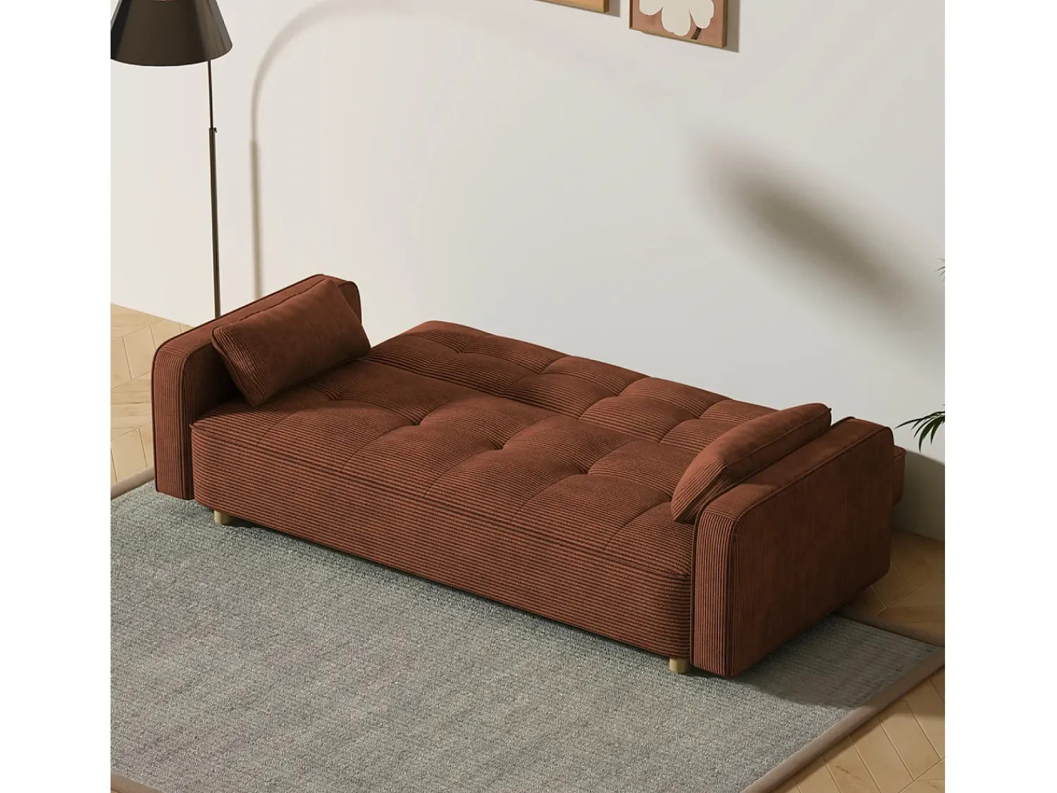 Sofá*Concept-Usine Sofá-Cama Conversível 3 Lugares Veludo Cotelê Estilo Escandinavo Moderno Terracota