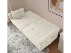 Hot Merax Sofá-cama conversível de 2 lugares em tecido Sherpa - 175 x 64 x 72 cm - Pernas de metal dourado - Branco