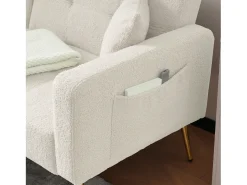 Hot Merax Sofá-cama conversível de 2 lugares em tecido Sherpa - 175 x 64 x 72 cm - Pernas de metal dourado - Branco