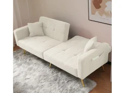 Hot Merax Sofá-cama conversível de 2 lugares em tecido Sherpa - 175 x 64 x 72 cm - Pernas de metal dourado - Branco