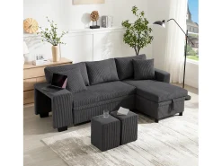 Sofá|Merax Sofá-cama conversível de 3 lugares - 231 x 131,5 x 84 cm - com USB + almofadas + armazenamento - veludo - cinza Cinzento