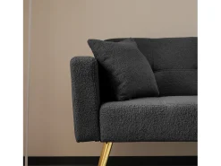 Merax Sofá-cama conversível de 2 lugares em tecido Sherpa - 175 x 64 x 72 cm - Pernas de metal dourado - Cinza^ Sofá