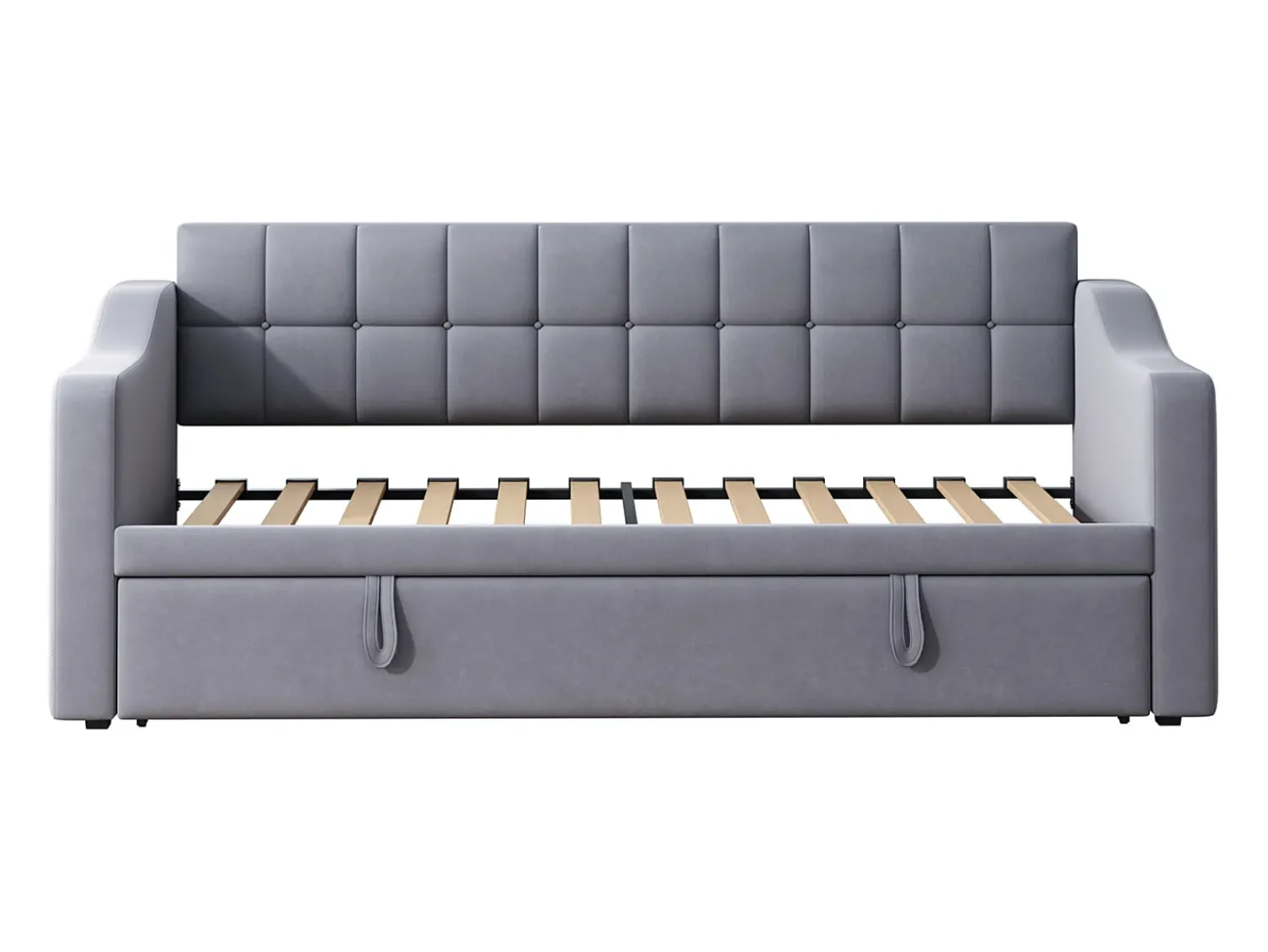 Sofá-cama conversível de 2 lugares com espaço de armazenamento e tomada elétrica, 90/180x190cm com cama auxiliar, cinza^ Sofá