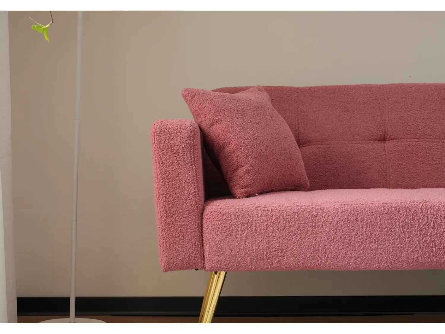 Sofá|Merax Sofá-cama conversível de 2 lugares em tecido Sherpa - 175 x 64 x 72 cm - Pernas de metal dourado - Rosa