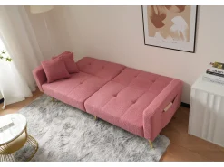 Sofá|Merax Sofá-cama conversível de 2 lugares em tecido Sherpa - 175 x 64 x 72 cm - Pernas de metal dourado - Rosa
