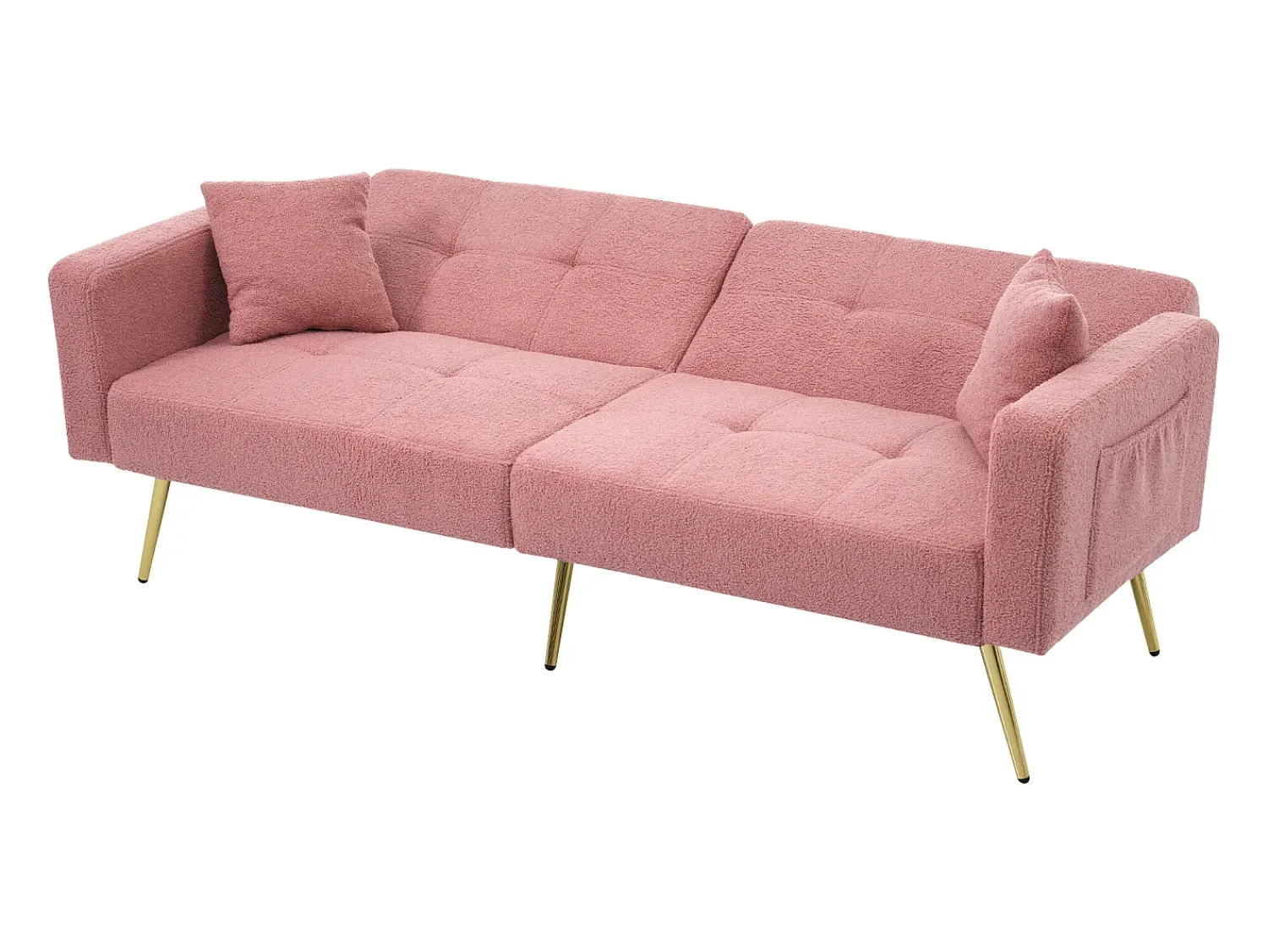Sofá|Merax Sofá-cama conversível de 2 lugares em tecido Sherpa - 175 x 64 x 72 cm - Pernas de metal dourado - Rosa