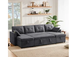 Hot Merax Sofá-cama conversível em U - 270 x 130 x 86 cm - 4 lugares - com porta-copos + armazenamento - algodão + linho - cinza Cinzento