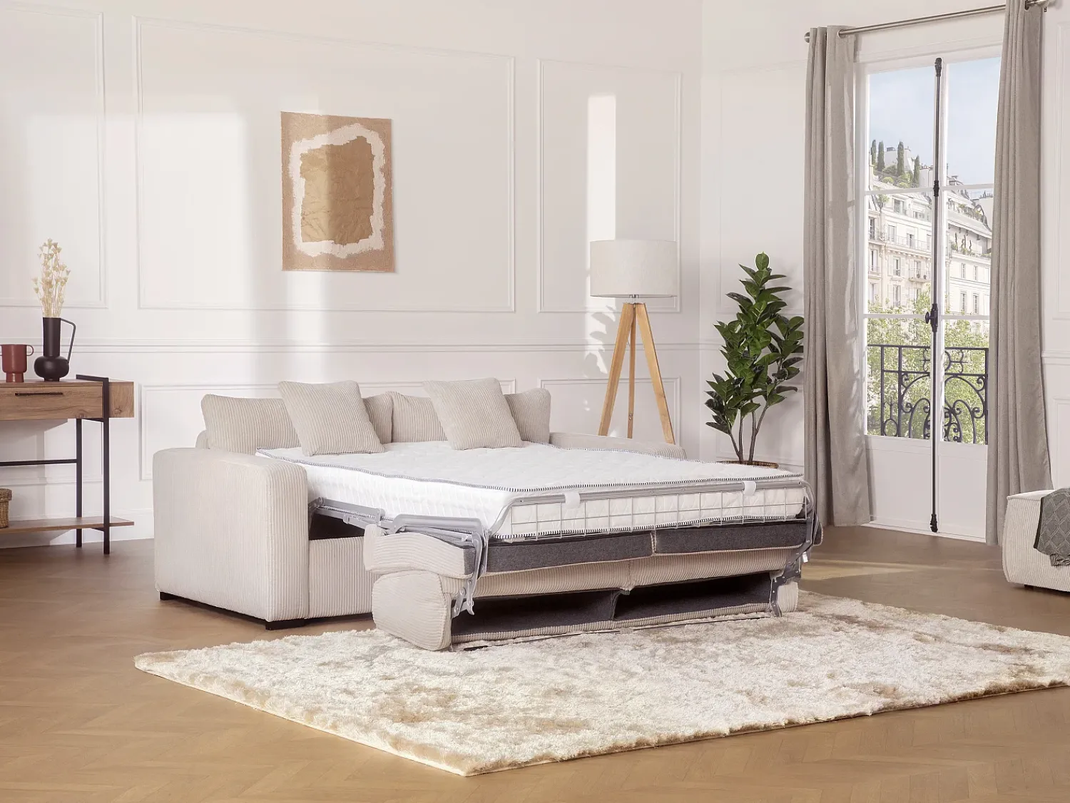 Vente-unique Sofá-cama conversível Express em veludo cotelê , com estrado de ripas de 160 cm e 16 cm de espessura, MONDOVI^ Sofá