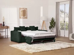 Sofá*Vente-unique Sofá-cama conversível MONDOVI Express em veludo cotelê , área para dormir de 160 cm, colchão de 16 cm. Verde