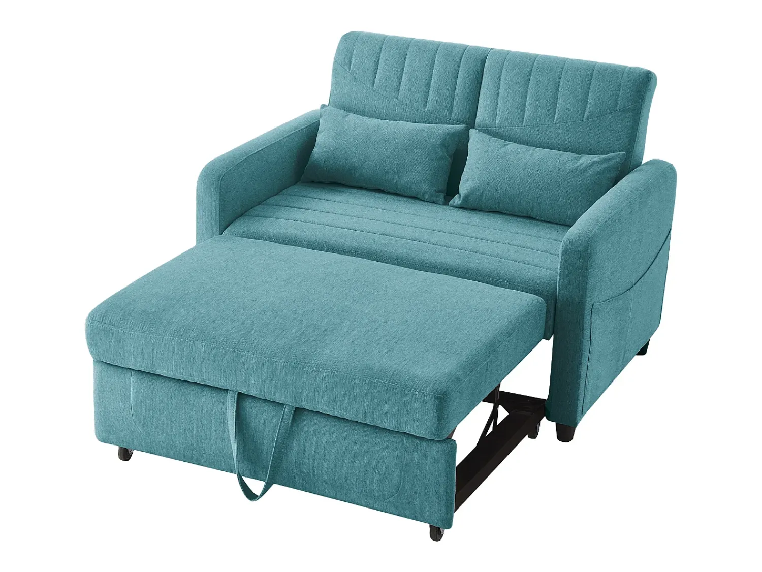 Best Hauss Spole Sofá-cama convertível de 2 lugares em -esverdeado antigo - Encosto ajustável em 3 posições - Tecido de algodão e linho Azul