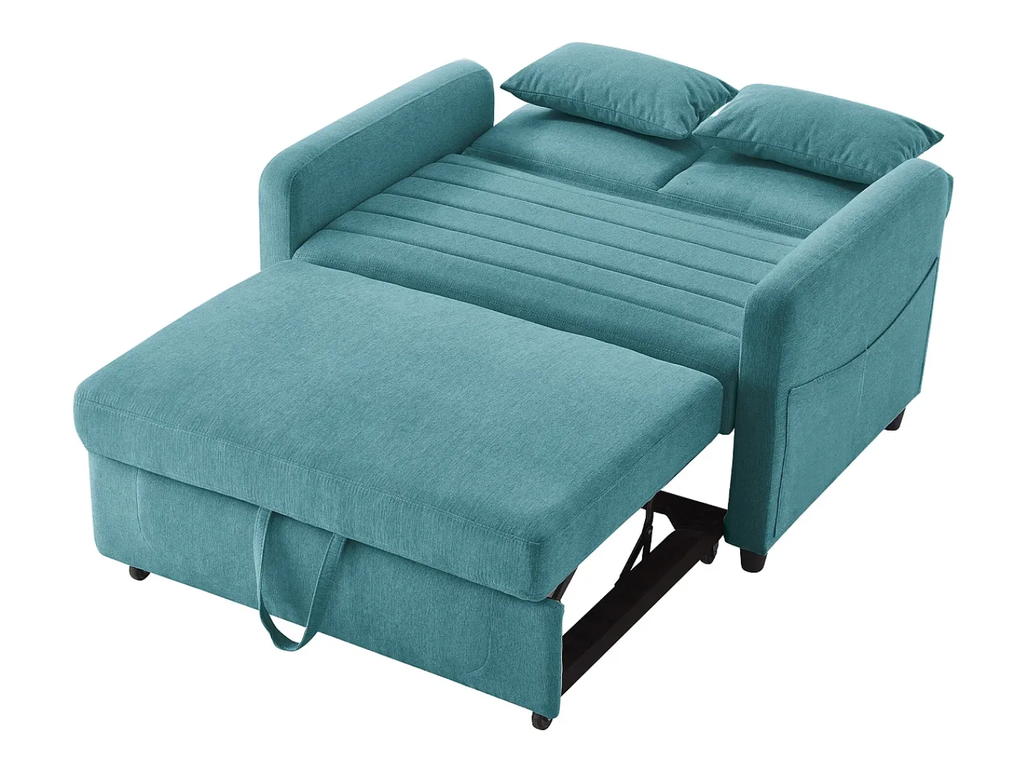 Best Hauss Spole Sofá-cama convertível de 2 lugares em -esverdeado antigo - Encosto ajustável em 3 posições - Tecido de algodão e linho Azul