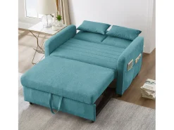 Best Hauss Spole Sofá-cama convertível de 2 lugares em -esverdeado antigo - Encosto ajustável em 3 posições - Tecido de algodão e linho Azul