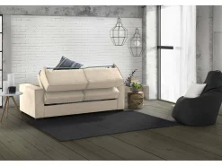 Sofá*Talamo Italia Sofá-cama Daabbo, Sofá grande de 2 lugare, 100% Fabricado na Itália, Sofá da ala com abertura giratória, em tecido acolchoado, com braço padrão, 200x95h90 cm, Bege