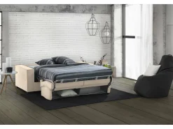 Sofá*Talamo Italia Sofá-cama Daabbo, Sofá grande de 2 lugare, 100% Fabricado na Itália, Sofá da ala com abertura giratória, em tecido acolchoado, com braço padrão, 200x95h90 cm, Bege