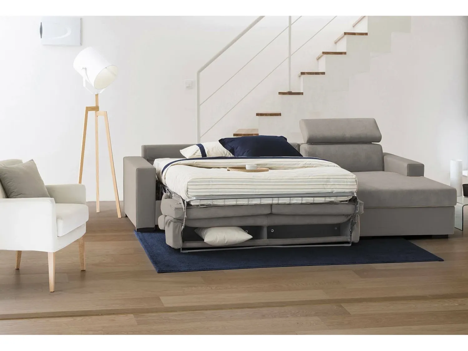 Talamo Italia Sofá-cama Daaen, Sofá de canto, 100% Fabricado na Itália, Sofá com abertura giratória, com penínula de armazenamento direita, com braço fino, Cm 260x95h85, Taupe^ Sofá