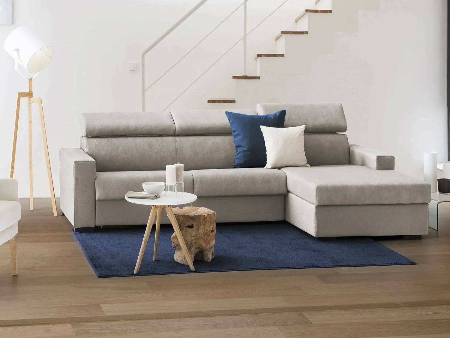 Talamo Italia Sofá-cama Daaen, Sofá de canto, 100% Fabricado na Itália, Sofá com abertura giratória, com penínula de armazenamento direita, com braço fino, Cm 260x95h85, Taupe^ Sofá