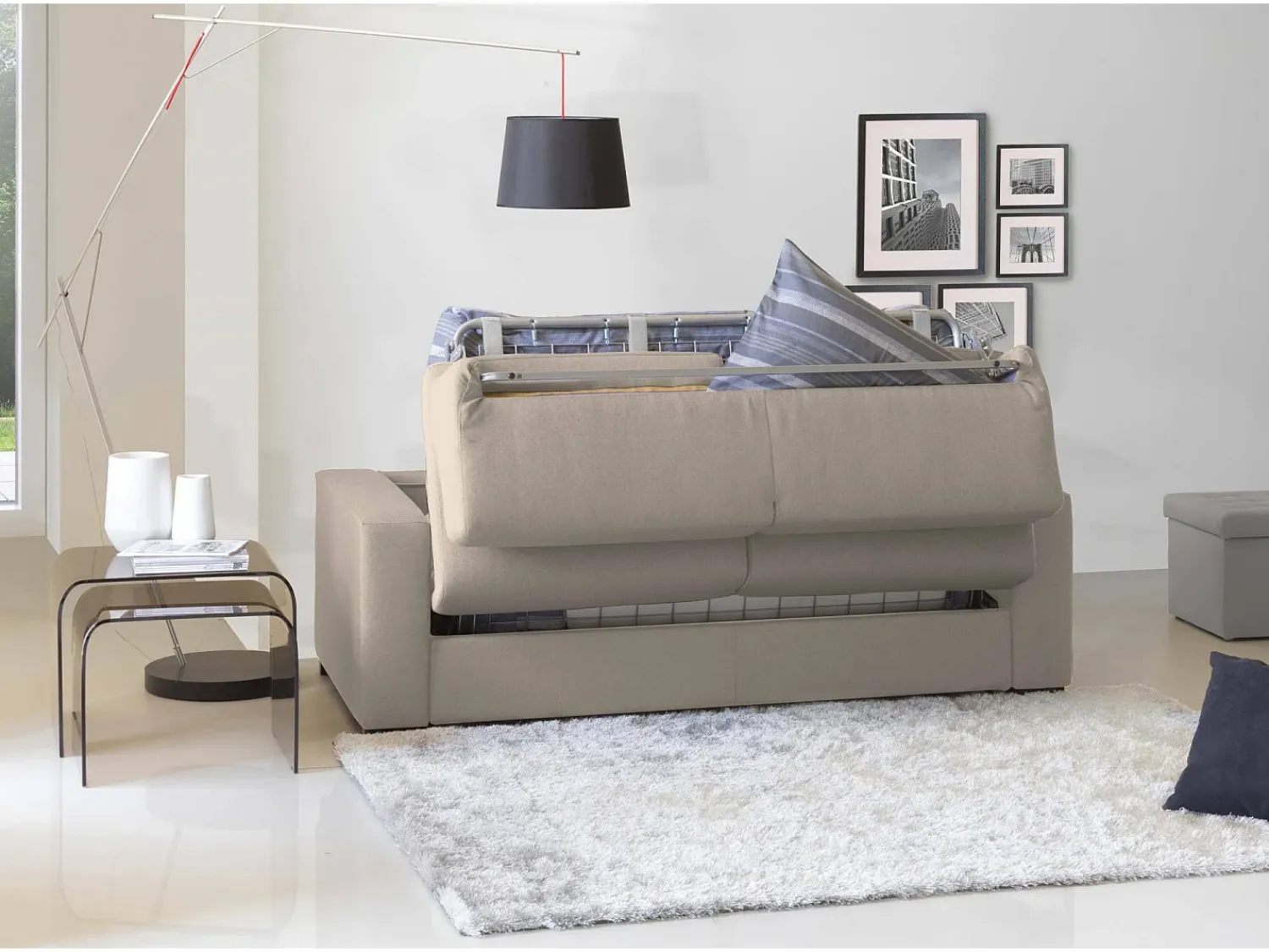 Talamo Italia Sofá-cama Daaen, Sofá de canto, 100% Fabricado na Itália, Sofá com abertura giratória, com penínula de armazenamento direita, com braço fino, Cm 260x95h85, Taupe^ Sofá