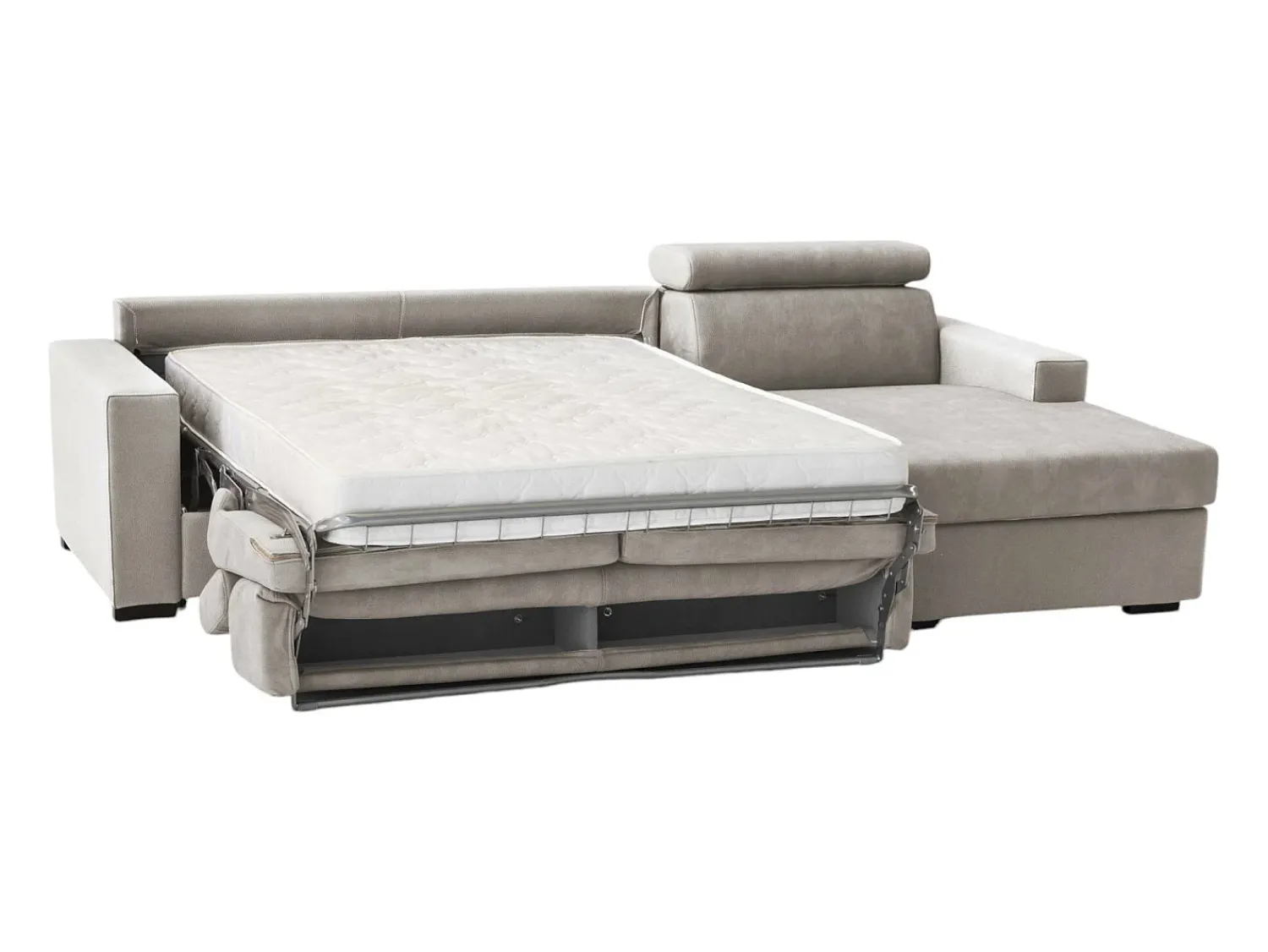 Talamo Italia Sofá-cama Daaen, Sofá de canto, 100% Fabricado na Itália, Sofá com abertura giratória, com penínula de armazenamento direita, com braço fino, Cm 260x95h85, Taupe^ Sofá