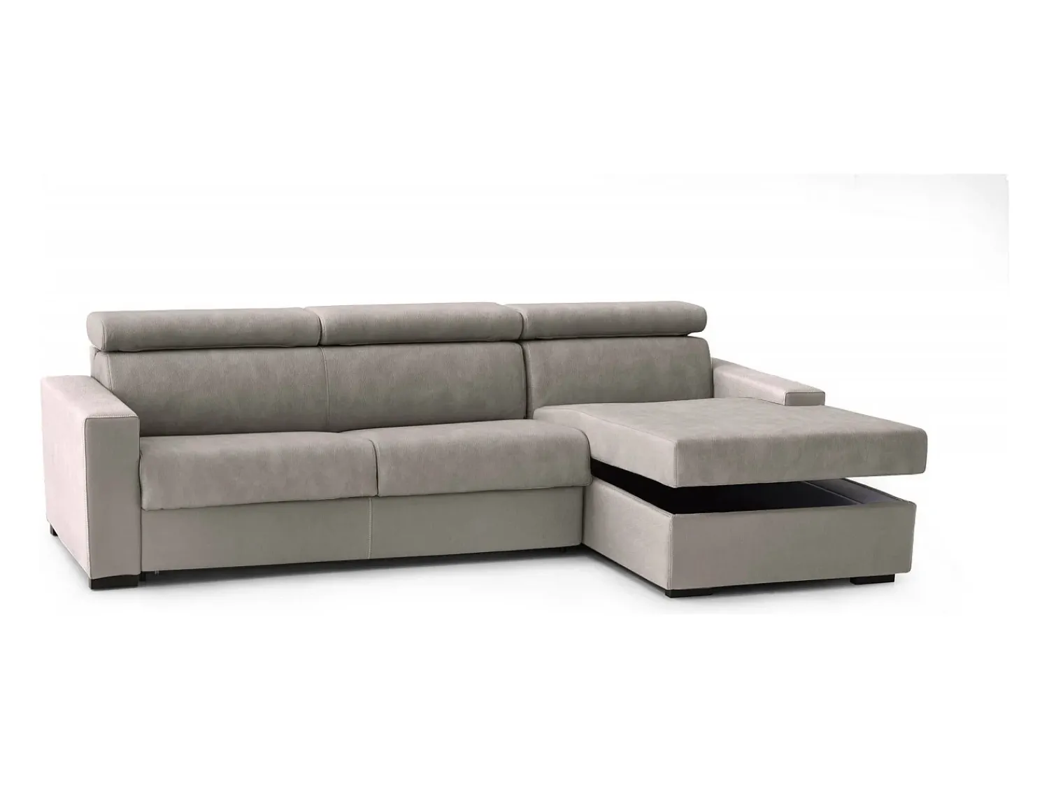 Talamo Italia Sofá-cama Daaen, Sofá de canto, 100% Fabricado na Itália, Sofá com abertura giratória, com penínula de armazenamento direita, com braço fino, Cm 260x95h85, Taupe^ Sofá