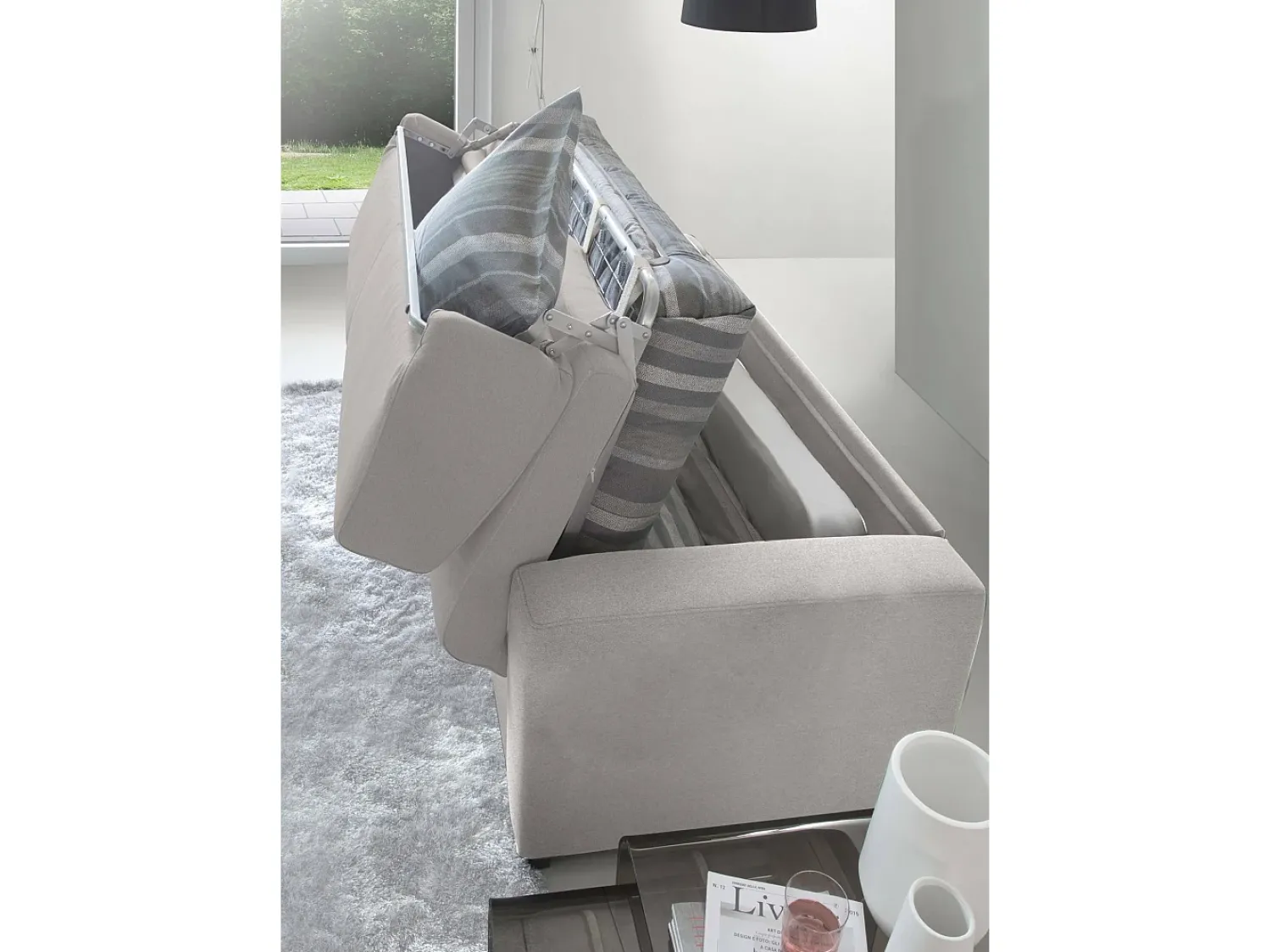 Sofá*Talamo Italia Sofá-cama Dabagn, Sofá grande de 2 lugare, 100% Fabricado na Itália, Sofá da ala com abertura giratória, em tecido acolchoado, com braço padrão, 200x95h90 cm, Cinza Cinzento
