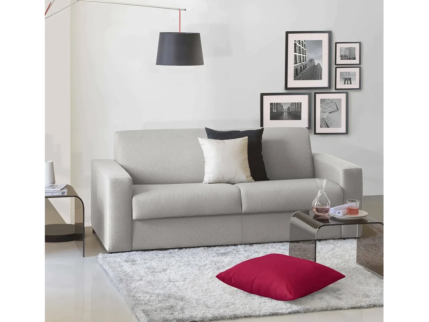 Sofá*Talamo Italia Sofá-cama Dabagn, Sofá grande de 2 lugare, 100% Fabricado na Itália, Sofá da ala com abertura giratória, em tecido acolchoado, com braço padrão, 200x95h90 cm, Cinza Cinzento