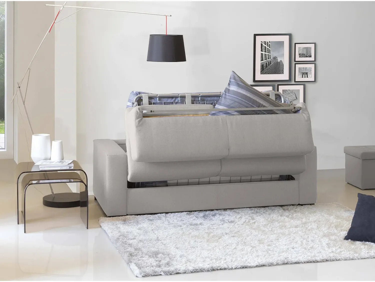 Sofá*Talamo Italia Sofá-cama Dabagn, Sofá grande de 2 lugare, 100% Fabricado na Itália, Sofá da ala com abertura giratória, em tecido acolchoado, com braço padrão, 200x95h90 cm, Cinza Cinzento
