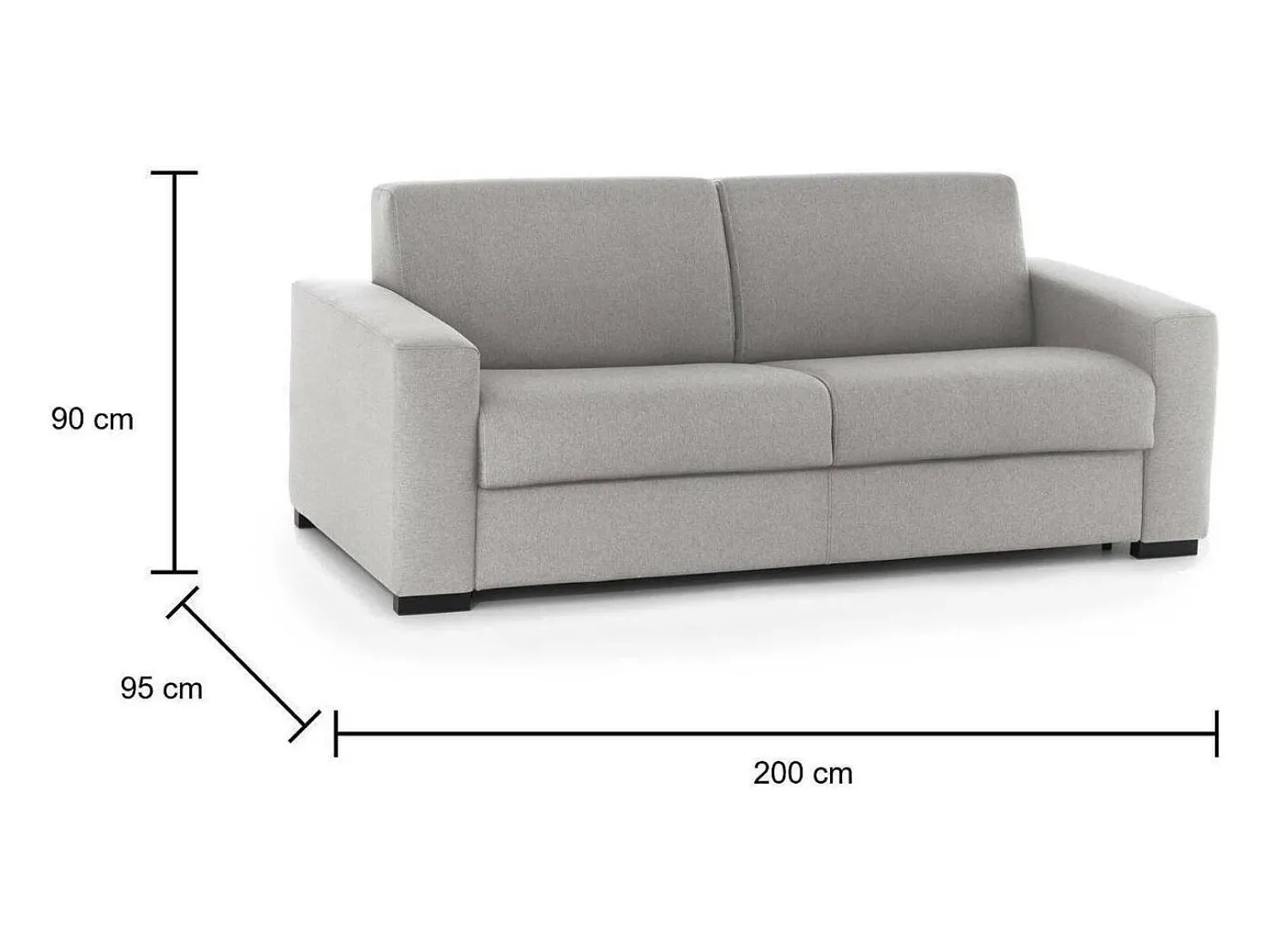 Sofá*Talamo Italia Sofá-cama Dabagn, Sofá grande de 2 lugare, 100% Fabricado na Itália, Sofá da ala com abertura giratória, em tecido acolchoado, com braço padrão, 200x95h90 cm, Cinza Cinzento