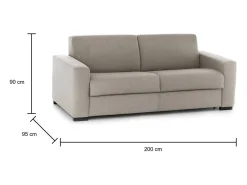 Sofá*Talamo Italia Sofá-cama Dabagn, Sofá grande de 2 lugare, 100% Fabricado na Itália, Sofá da ala com abertura giratória, em tecido acolchoado, com braço padrão, Cm 200x95h90, Taupe Cinzento